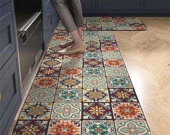 カラフルなボヘミアン風キッチンラグ｜疲労軽減フロアマット、ボヘミアン風ホームデコレーション