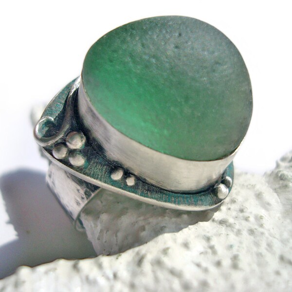 RESERVED FOR DOWSON. Sea Glass, Silver Ring. Ocean-Blue Sea Glass. Large Silver Ring. An Adjustable Ring. Genuine Sea Glass Ring.