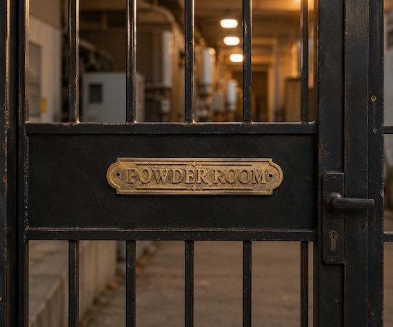 Vintage Brass Powder Room Sign, Solid Door Plaque, Bathroom Wall Decor, Rustic Home Decor