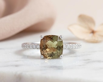 Cushion Cut Lab Created Zultanite Ring in Sterling Silver | Colour Changing Gemstone Ring