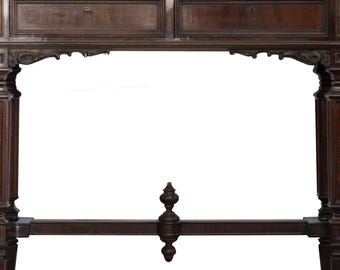 Consola italiana vintage, madera de nogal y raíz, mueble tallado a mano, mesa de entrada de los años 50, decoración clásica de interiores.