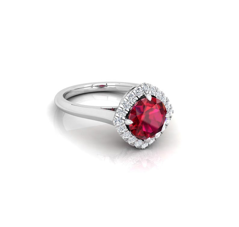 Surprise Gifts Summer Jewelry Ruby Halo Ring: Lab Grown Stone, Sterling ...