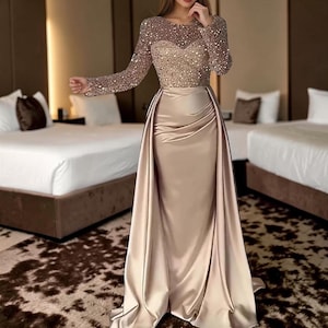 slim fit dress slacks Deep V-neck Long Sleeves Gold Sequin Long Mermaid Evening Prom Dresses –  MarryLover