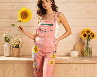 Peto vaquero floral para mujer – Mono ligero informal de estilo jardín