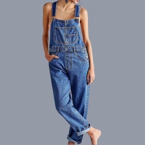 Peto vaquero de estilo vintage para mujer – Peto informal de corte holgado con bolsillos