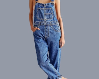 Peto vaquero de estilo vintage para mujer – Peto informal de corte holgado con bolsillos