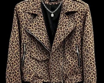 Chaqueta motera con cinturón y estampado de leopardo, abrigo motero grunge Y2K, top de estilo streetwear para mujer.