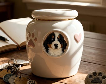 Haustier-Urne, handbemaltes Haustier-Verlust-Sympathiegeschenk, kundenspezifische Hundeporträt-Urne, einzigartiges Erinnerungsglas, handwerkliches keramisches Seelen-Gefäss