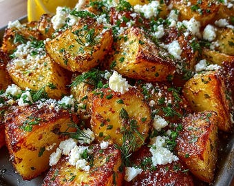 Patate greche croccanti al limone con feta affumicata al parmigiano – Ricetta digitale (download immediato)