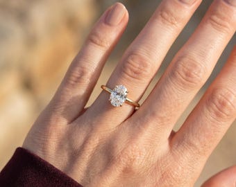 1.00 CT Oval Cut Modern Minimalist Solitaire Engagement Ring in Lab Grown Diamond - 14K Solid Gold | Wedding Gift For Her | Daily Wear Ring