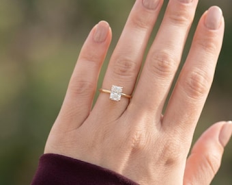 Elegante anillo de compromiso solitario de 1,00 CT con diamante cultivado en laboratorio / Oro macizo de 14K / Regalo de pedida de mano para ella / Joyería para uso diario