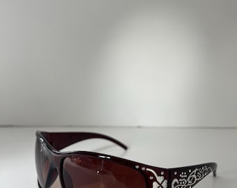 2000s Red Brown Black Frame Silver Detailed oversized Lens Sunglasses y2k festival concerts