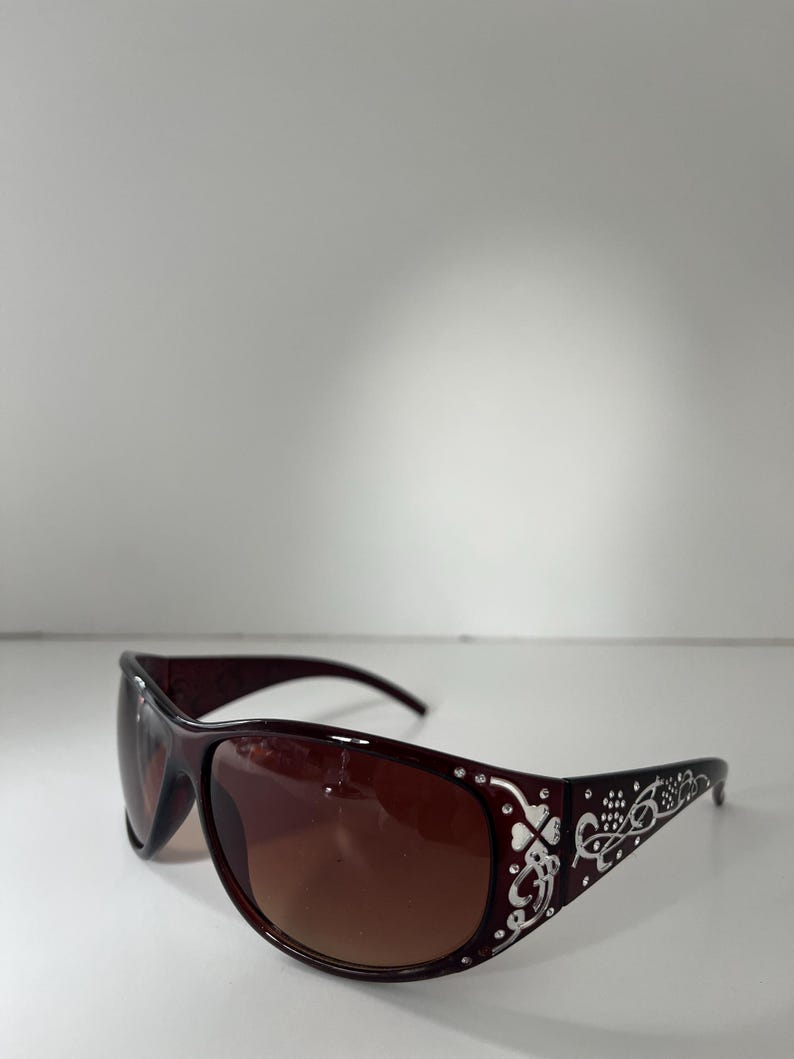 2000s Red Brown Black Frame Silver Detailed oversized Lens Sunglasses y2k festival concerts image 1