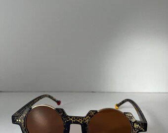 Gafas de sol vintage sin montura, redondas y con lentes marrones, con estampado de piel de serpiente, de los años 70, 80 y 90.