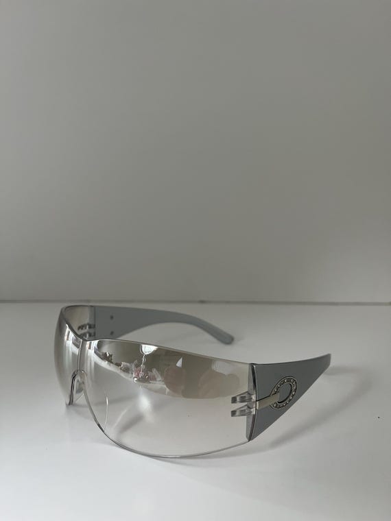 Y2K Rimless Frame Black Pink Clear Lens Diamanté wrap around 2000s  Sunglasses