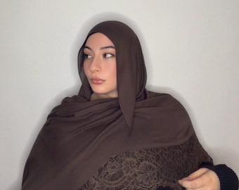 Modal Lace Trim Hijab Scarf | Luxury Modest Fashion Muslim Women's Headwear