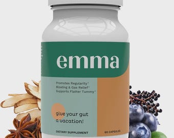 Emma 60 Capsule Supplement | Natural Energy Booster | Gut & Digestive Health Support | Metabolism Wellness Formula | Antioxidant Capsules