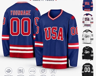 Maglia da hockey personalizzata per uomo, donna e bambino, con nome, numero e logo ricamati o stampati, a maniche lunghe.