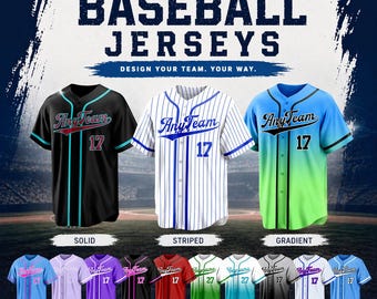 Custom Baseball Jerseys – Solid,Striped,Gradient Styles – Personalized Embroidered Name & Number – Team Uniform, Men Women Youth, Gift Idea