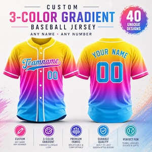 Maglia da baseball personalizzata con sfumatura, nome e numero della squadra, maglia sportiva cucita, regalo per uomini, donne, ragazzi e bambini.