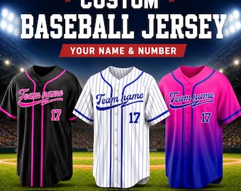Camisetas de béisbol personalizadas, lisas, a rayas, con degradado: uniformes deportivos con nombre y número bordados personalizados para regalos de cumpleaños.
