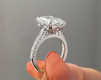 Anillo de compromiso solitario radiante con diamante cultivado en laboratorio, anillo de boda tipo catedral, regalo de aniversario.