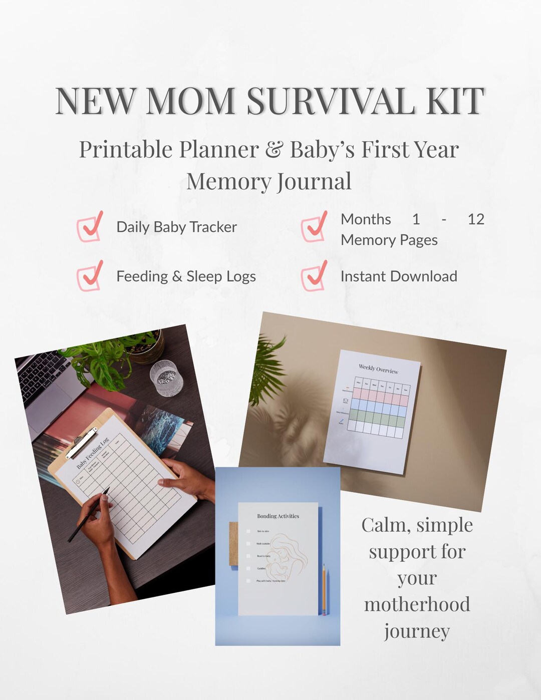 New Mom Survival Kit Printable Planner | Baby Tracker & Postpartum ...