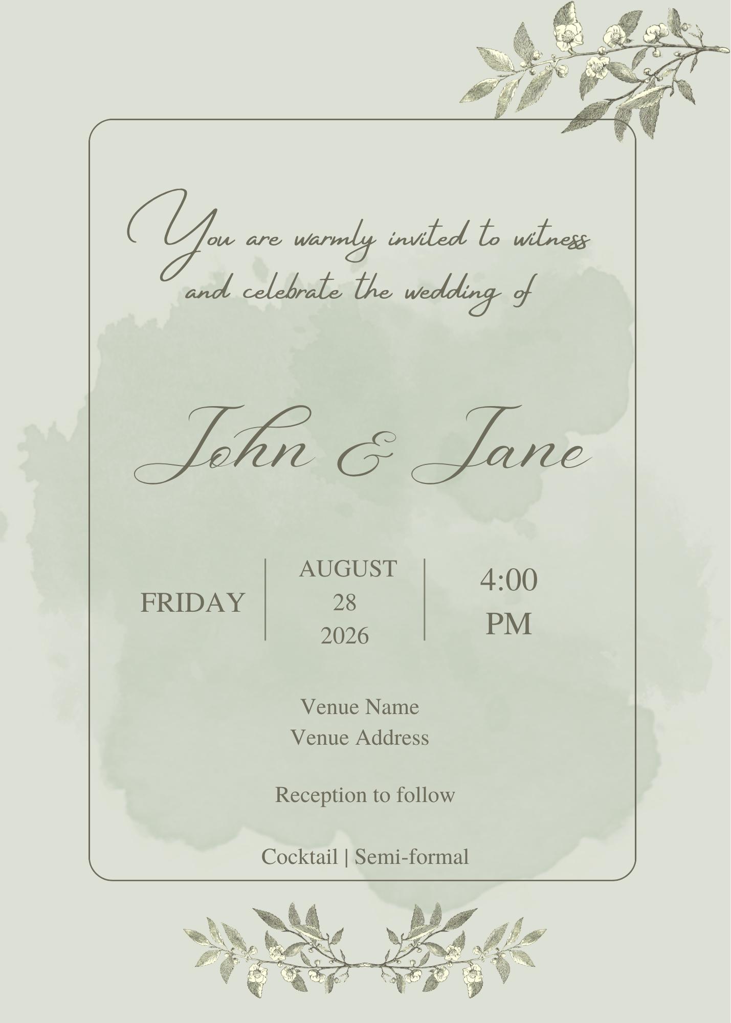 Sage Green Wedding Invitation Template, Editable Canva Design (digital ...