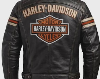 Giacca da motociclista da uomo Harley Davidson in pelle effetto invecchiato – Stile vintage da corsa/cafe racer