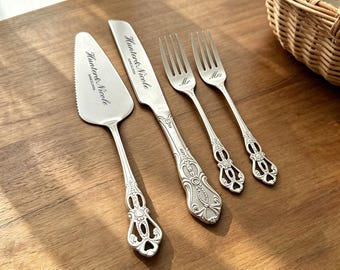 Custom Wedding Cake Knife and Server set, Engraved Cake Cutting Set,Custom wedding cake forks，Wedding gift, Wedding gift，birthday present