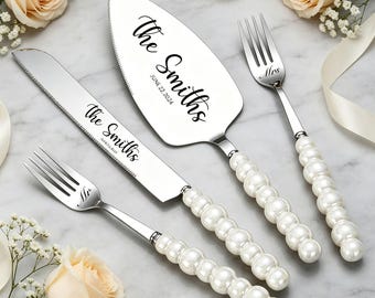 Personalized Engraved Cake Knife 4-piece Set ,Engraved Wedding Or Anniversary Cake Cutting Gift For Couples