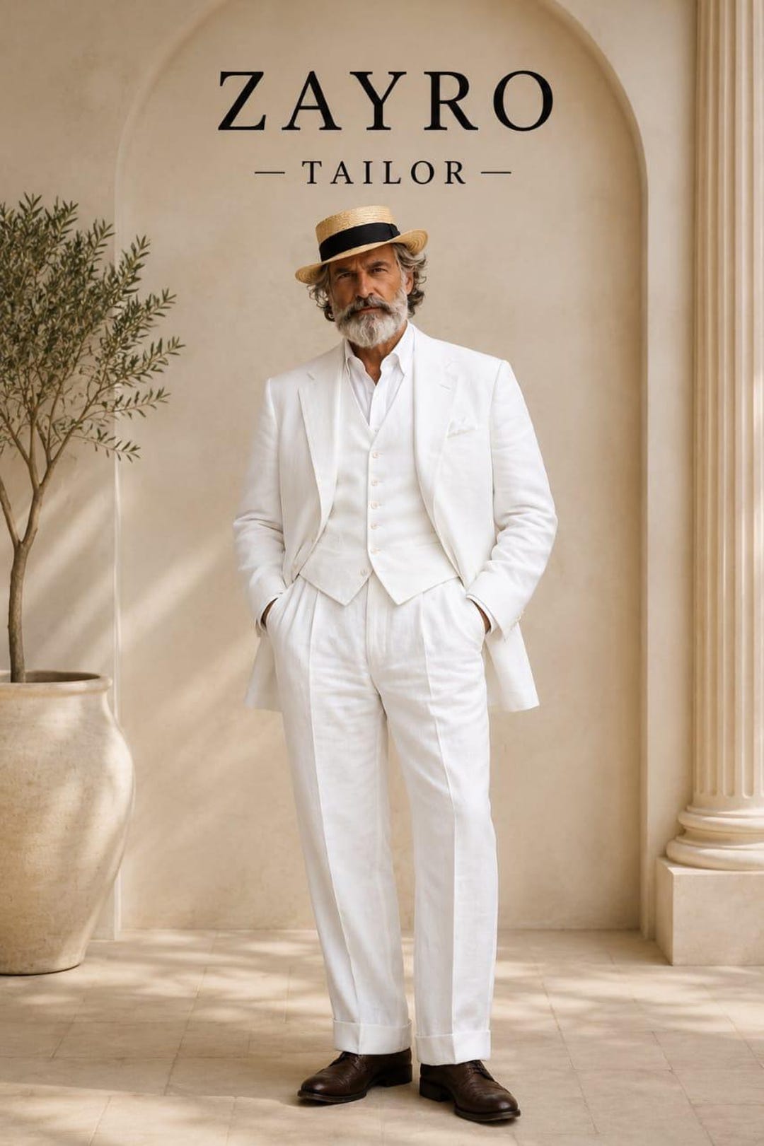Zayro Ropa White Linen Suit for Men, Vintage Wedding Suit, Custom 3 Piece Groom ...