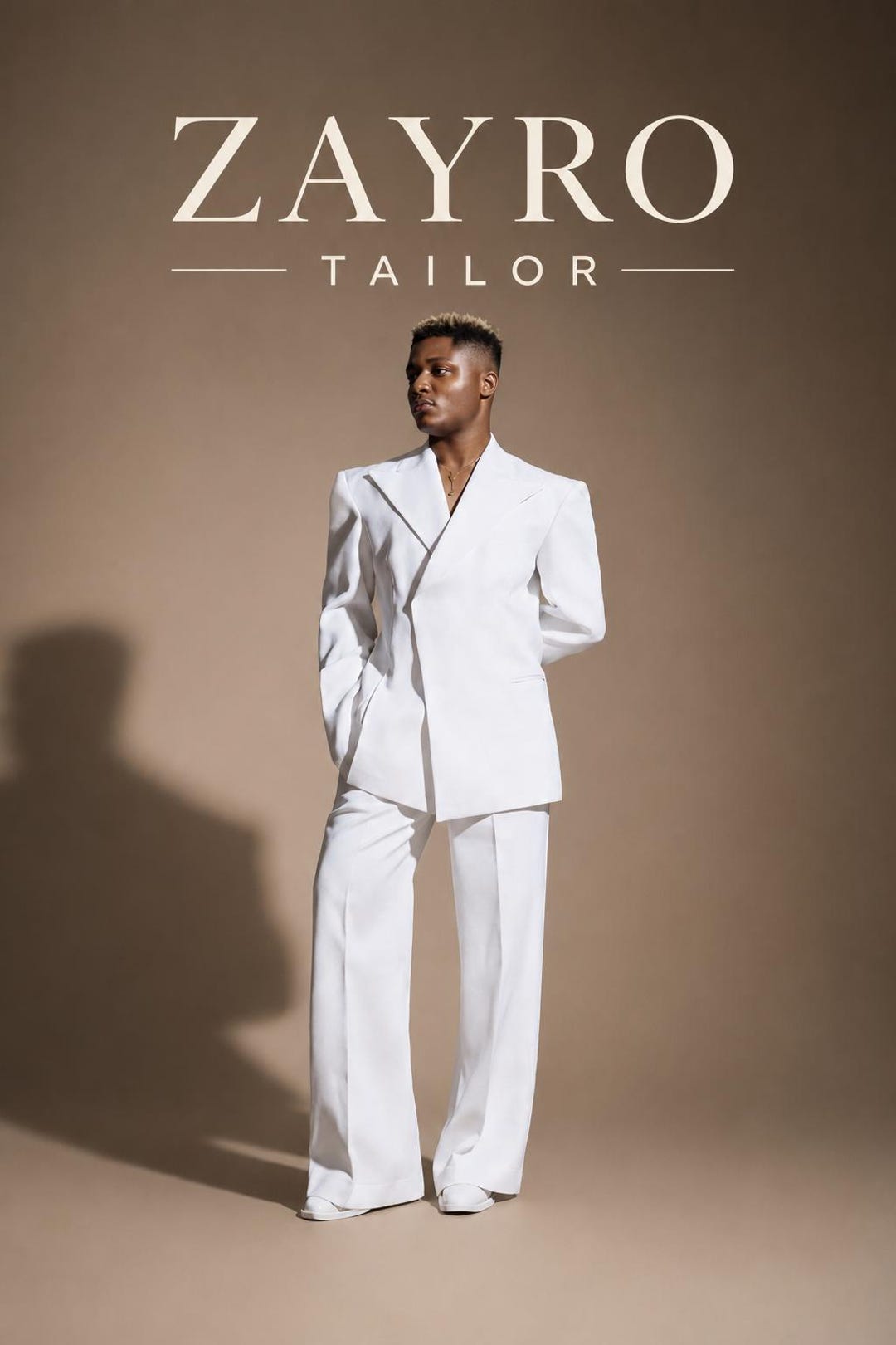 Zayro Ropa Men’s White Tailored Suit Set, Fashion Editorial Blazer & Wide Leg ...
