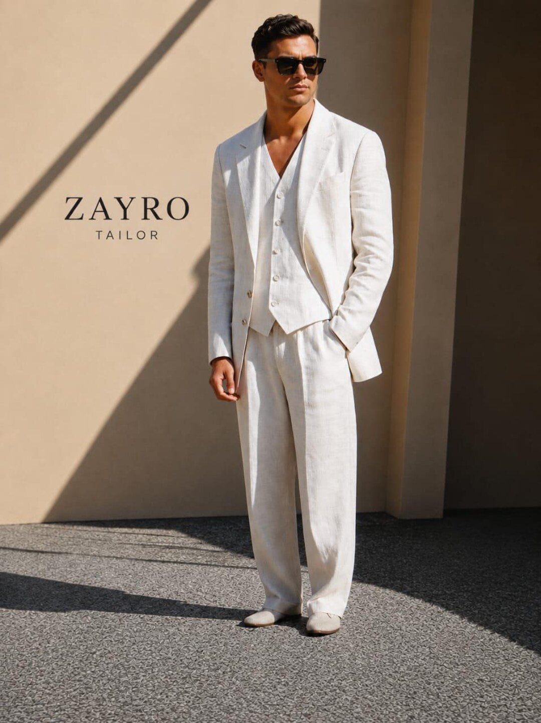 Zayro Ropa Men’s White Linen Suit 3 Piece Set | Wedding Suit for Groom | Summer ...