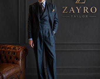 Mens Black Vintage Suit | 1920s Inspired Three Piece Suit | Gatsby Wedding Outfit | Handmade Custom Suit | ZAYRO TAILOR