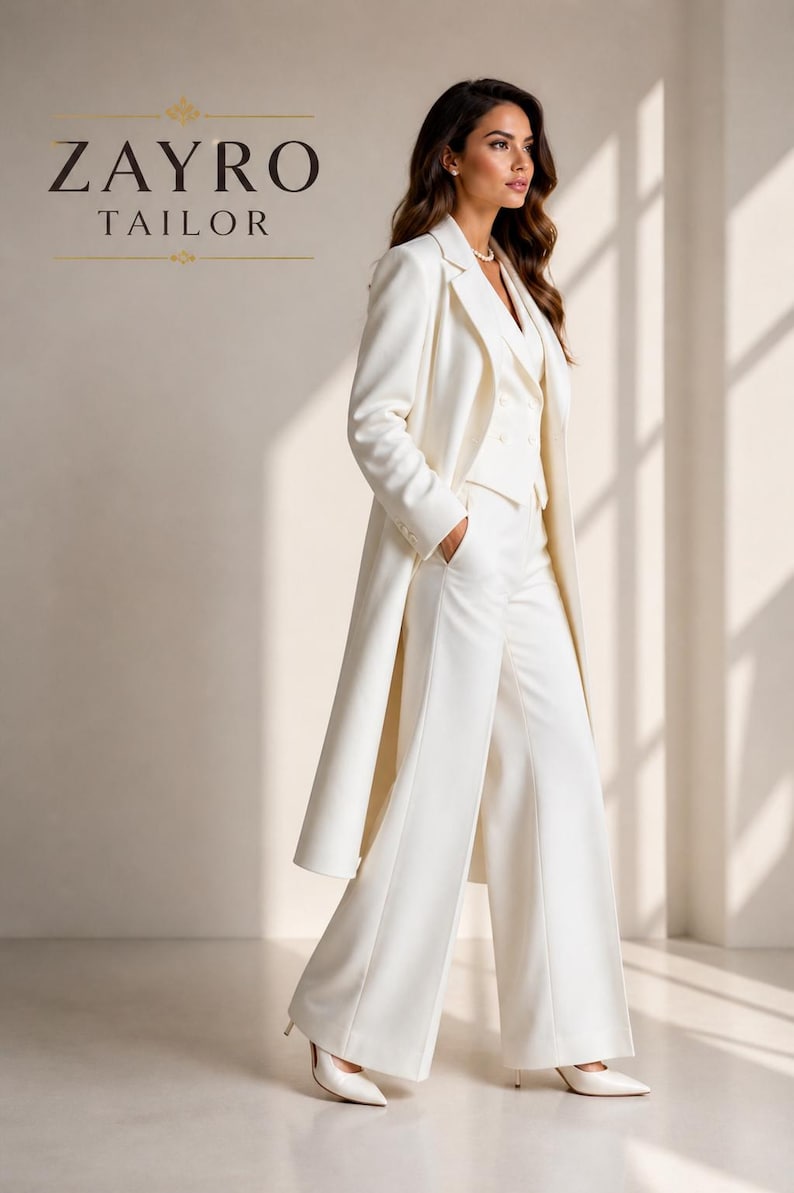 Zayro Ropa Women Ivory 3 Piece Suit Set, Elegant White Blazer Vest Pants Set ...