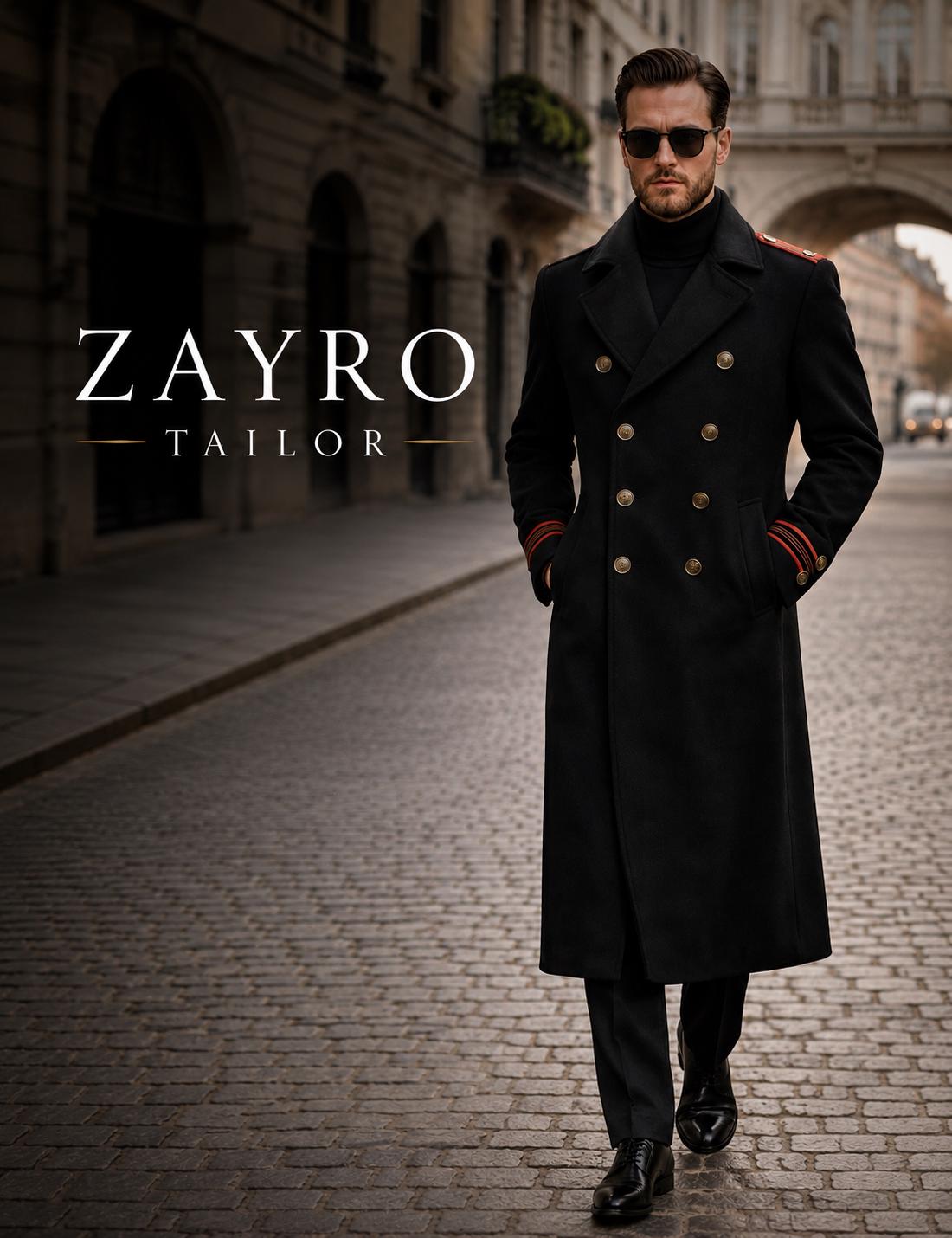 Zayro Ropa ZAYRO Tailor Black Long Overcoat for Men, Double Breasted Wool Coat ...