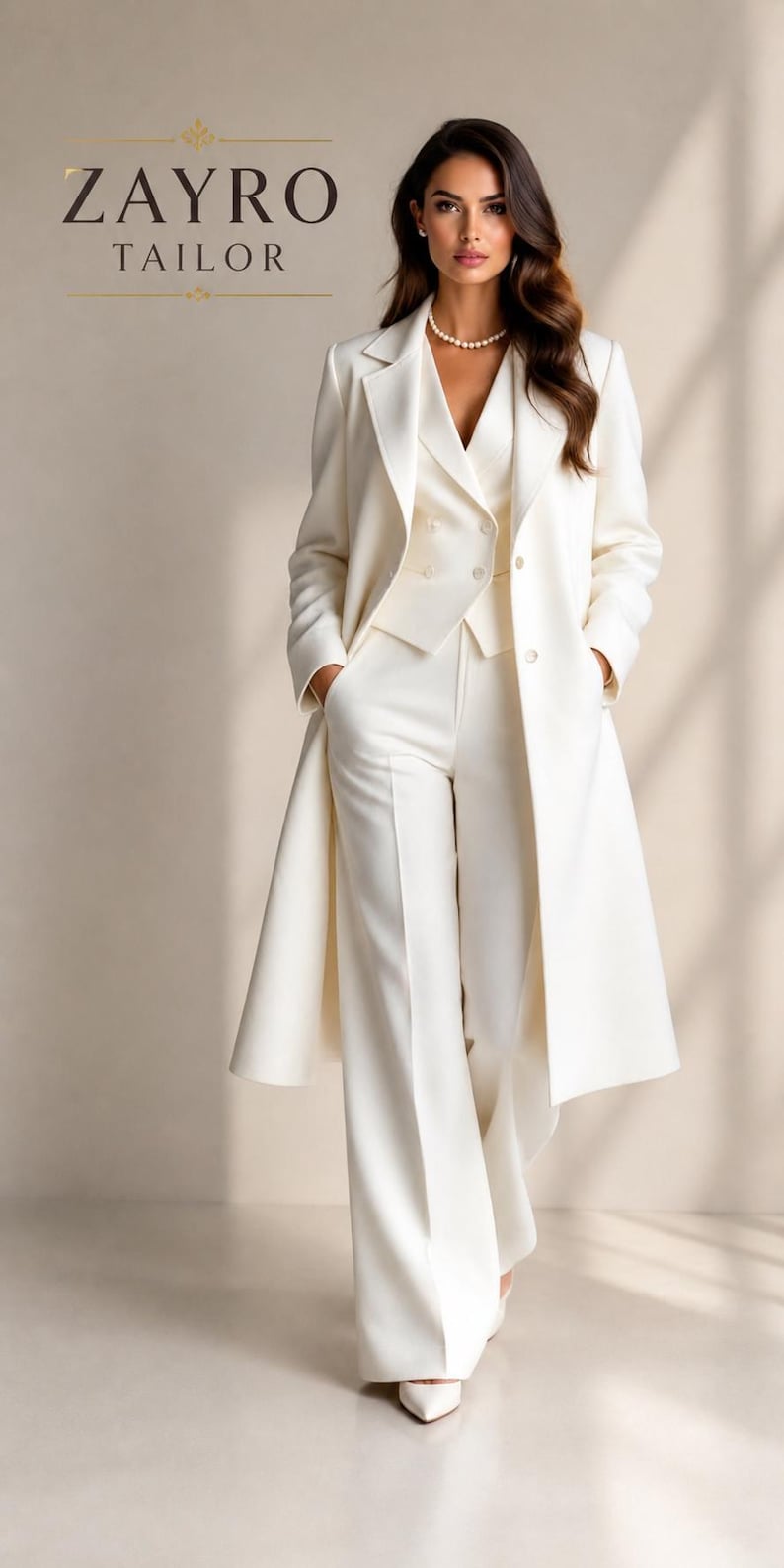 Zayro Ropa Women Ivory 3 Piece Suit Set, Elegant White Blazer Vest Pants Set ...