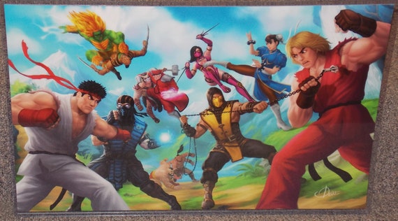 Street Fighter vs Mortal Kombat Glossy Art Print 11 x 17 In Hard Plastic  Sleeve