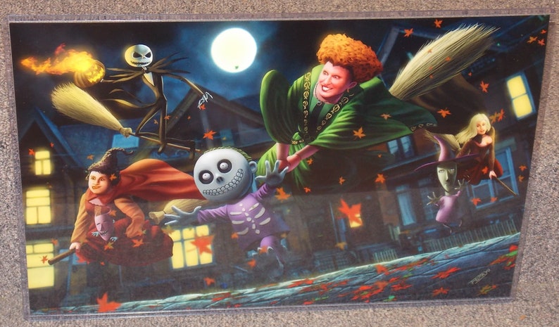 Hocus Pocus Witches vs Jack Skellington Glossy Art Print 11 x 17 In Hard Plastic Sleeve
