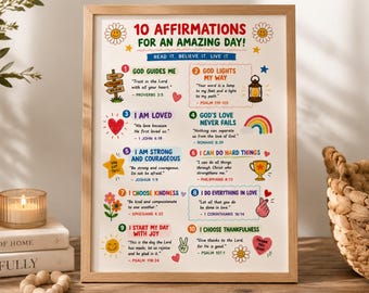 Lámina con afirmaciones bíblicas para niños, arte mural cristiano para niños, póster con versículos bíblicos, decoración para la habitación infantil basada en la fe, verdad diaria, descarga digital.
