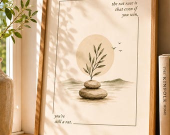 Cuadro decorativo con cita inspiradora sobre la carrera de ratas, lámina con cita sobre perspectiva, decoración motivacional para la oficina, póster botánico zen minimalista, estilo bohemio, regalo de moda.