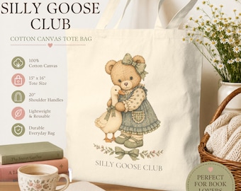 Bolso de mano para amantes de los gansos, Club de los Gansos Divertidos, Bolso de lona estilo cottagecore, Regalo de animales caprichoso, Bolso de mercado bonito, Estilo vintage de los 80 y 90, Abuela