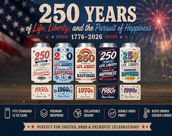 Enfriador de latas del aniversario de Estados Unidos, enfriador de latas del 250 aniversario de EE. UU., aislante de latas patriótico 1776-2026, recuerdo para fiestas del 4 de julio