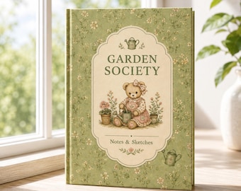 Revista de la Sociedad de Jardinería, Cuaderno inspirado en la jardinería, Diario estilo cottagecore, Cuaderno de ositos de peluche, Notas y bocetos