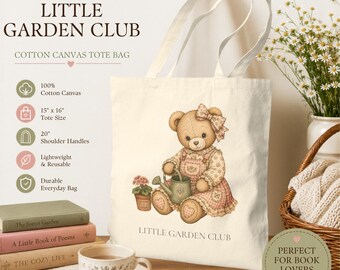 Bolso de jardín, regalo para jardineros, bolso para amantes de las plantas, bolso de lona estilo cottagecore, bolso para mercado de flores, Little Garden Club, vintage, años 80, años 90, abuela