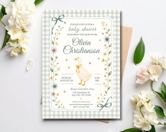 Plantilla editable de invitación para baby shower, invitación de Canva, descarga instantánea, invitación para baby shower de género neutro, fiesta DIY Garden Goose, Sprinkle