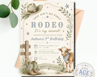 Invitación de cumpleaños con temática de rodeo editable, invitación para fiesta vaquera de cualquier edad, plantilla de cumpleaños del oeste, descarga en Canva.