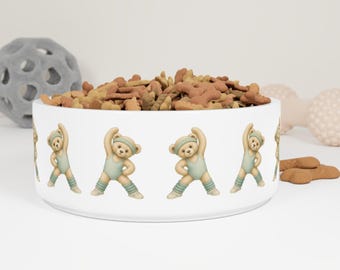 Comedero para perros estilo osito de peluche retro de los 80, lindo plato para mascotas estilo Kawaii, divertido comedero para perros, plato estético para mascotas, plato de cerámica para perros, regalo para amantes de los perros