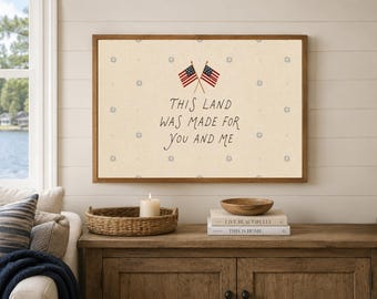 Esta tierra fue hecha para ti y para mí. Lámina con paisaje, arte mural de estilo americano, decoración patriótica, imprimible para casa de lago.